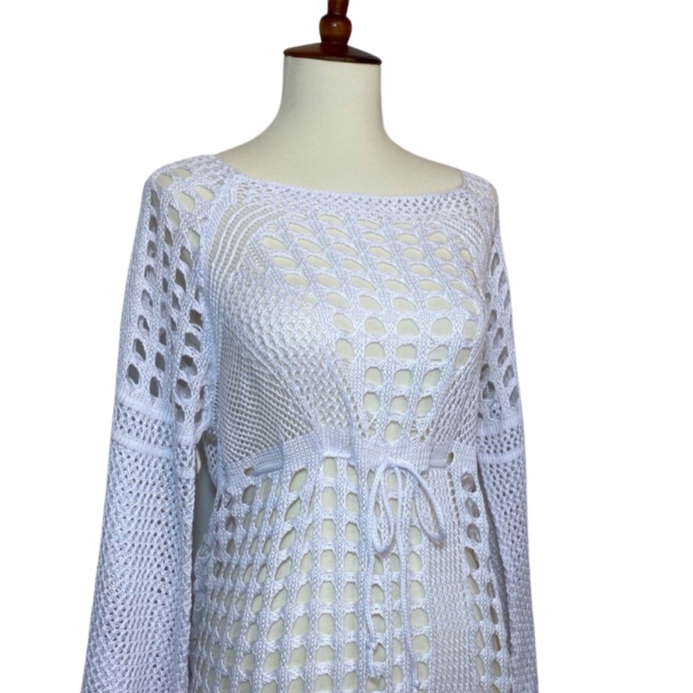 Boho White Crochet Knit Beach Dress Bikini Coverup - Picture 12 of 16